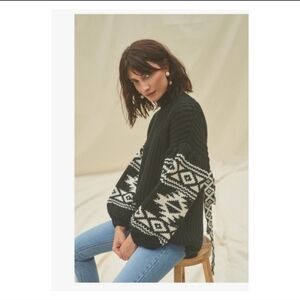 SACHIN & BABI Griffin Black White Knit Oversized Balloon Sleeve Sweater Large